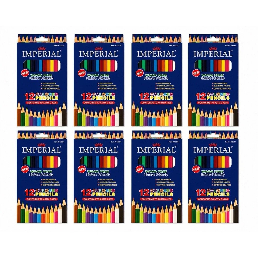 IMPERIAL 12 PACK ASSORTED COLORED PENCILS NEW WOOD FREE NATURE FRIENDLY 8 Lot